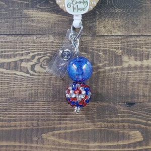 Patriotic Bead Badge Reel Charm | Zipper Charm | Planner Charm | Badge Buddy Charm | USA Badge Holder Charm | Stitch Marker | Lanyard Charm