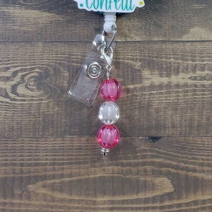 Pink Bead Badge Reel Charm | Zipper Charm | Planner Charm | Badge Buddy Charm | Cute Badge Holder Charm | Stitch Marker | Lanyard Charm