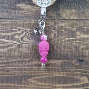Skull Bead Badge Reel Charm | Zipper Charm | Planner Charm | Badge Buddy Charm | Cute Badge Holder Charm | Stitch Marker | Lanyard Charm