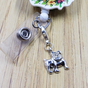 Bulldog Badge Reel Charm | Dog Zipper Charm | Planner Charm | Vet Tech Badge Buddy Charm | Badge Charm | Stitch Marker | Lanyard Charm