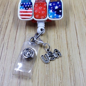 USA Badge Reel Charm | Zipper Charm | Planner Charm | Patriotic Badge Buddy Charm | Cute Badge Holder Charm | Stitch Marker | Lanyard Charm