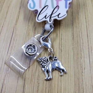 Pug Badge Reel Charm | Dog Zipper Charm | Planner Charm | Vet Tech Badge Buddy Charm | Badge Charm | Stitch Marker | Lanyard Charm