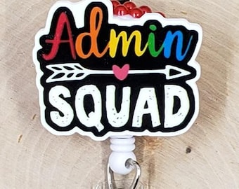 Admin Squad Badge Reel | Administration Staff Retractable Badge Reel | Administrative Assistant ID Holder | School Secretary Name Clip
