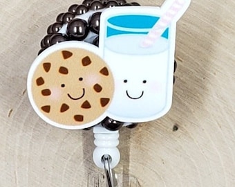 Milk and Cookie Badge Reel | Chocolate Chip Badge Reel | Bakery ID Holder | Food Badge Reel | Baker Retractable Badge Reel | School ID Badge