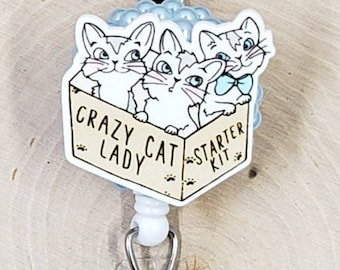 Crazy Cat Lady Badge Reel | Veterinarian Badge Reel | ID Holder | Nurse Gift | Vet Tech Gift | Cat Badge Reel | Retractable Badge Reel