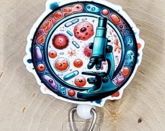 Microscope Badge Reel | Science Badge Reel | Germ Culture Badge Holder | Petri Dish Badge Reel | Lab Scientist Retractable Badge Reel