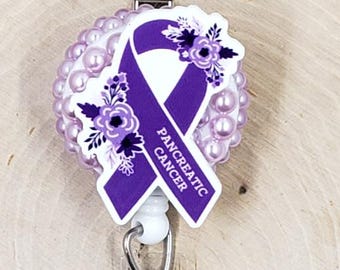 Pancreatic Cancer Awareness Badge Reel | Cancer Badge Reel | Oncology Badge Holder | Survivor | Purple Ribbon Retractable Badge Reel