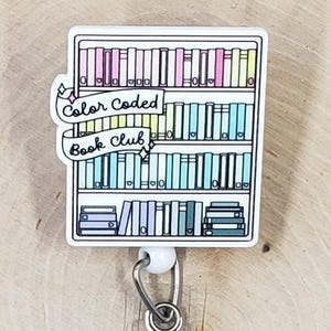 Color Coded Book Club Badge Reel | Library Retractable Badge Reel | Book Lover ID Holder | Teacher Librarian Badge Reel | Reader Badge Reel