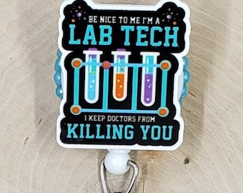 Lab Tech Badge Reel | Funny Laboratory Technician Badge Reel | Scientist ID Holder | Beaker Tube Badge Reel | MLT Retractable Badge Reel
