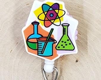 Science Badge Reel | Laboratory Technician Badge Reel | Scientist ID Holder | Lab Tech Beaker Flask Badge Reel | MLT Retractable Badge Reel