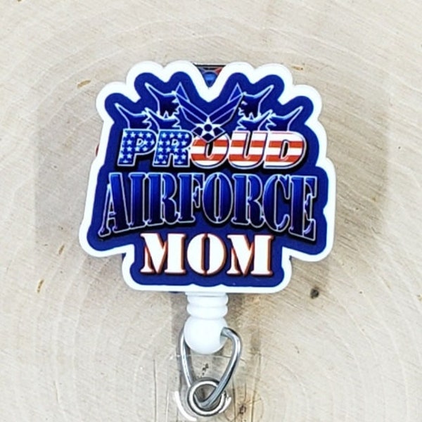 Air Force Mom Badge Reel | USA Badge Reel | Flag Badge Reel | Badge Holder | Patriotic Badge Reel | Mom Badge Reel | Retractable Badge Reel