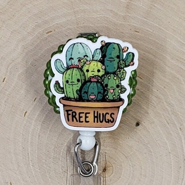 Free Hugs Badge Reel | Succulent Badge Reel | Plant Badge Holder | Nurse Gift | Teacher Gift | Sarcastic Badge Reel | Cactus Badge Reel