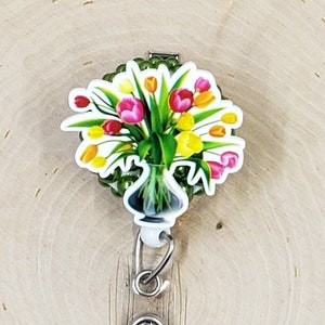 Tulips Badge Reel | Florist Badge Reel | Flowers Badge Holder | Nurse Gift | Floral Badge Reel | Nature Flower Retractable ID Badge Reel