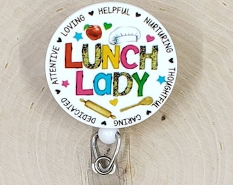 Lunch Lady Badge Reel | Cafeteria Badge Reel | Daycare Badge Reel | School Badge Reel | Badge Holder | Teacher Gift | Retractable Badge Reel