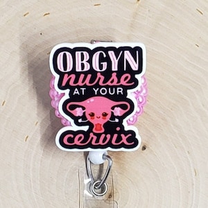 MIDWIFE Personalized at Your Cervix Mint Stripes & Mint Glitter Chevron  Button Badge Reel Retractable Alligator or Slide Clip Gift 