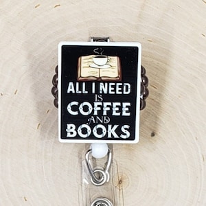 Coffee and Books Badge Reel | Library Badge Reel | Reading Badge Holder | Teacher Gift | Librarian Badge Reel | Retractable Badge Reel