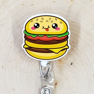 Hamburger Cheeseburger Badge Reel | Fast Food Badge Reel |  Badge Holder | Teacher Gift | Diner Badge Reel | Chef Retractable Badge Reel