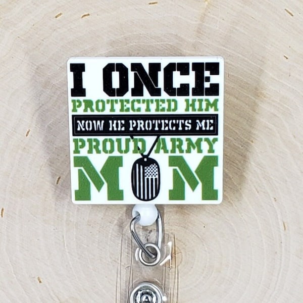 Army Mom Badge Reel | USA Badge Reel | Flag Badge Reel | Badge Holder | Patriotic Badge Reel | Mom Badge Reel | Army Retractable Badge Reel