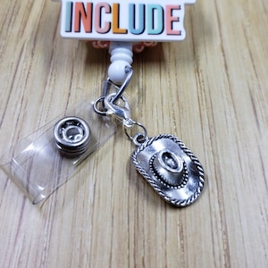 Cowgirl Hat Badge Reel Charm | Zipper Charm | Planner Charm | Badge Buddy Charm | Cute Badge Holder Charm | Stitch Marker | Lanyard Charm