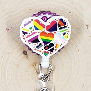LGBTQ Badge Reel | Mental Health Badge Reel | Rainbow Badge Holder | Nurse Gift | Equality Badge Reel | Heart Flag Retractable Badge Reel