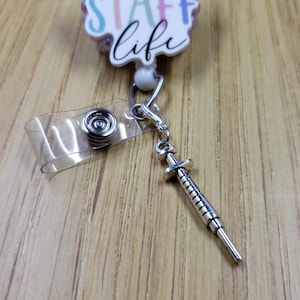 Needle Badge Reel Charm | Nurse Zipper Charm | Planner Charm | Badge Buddy Charm | Syringe Badge Holder Charm | Stitch Marker |Lanyard Charm