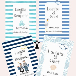 Borsa per semi di Bretagna personalizzabile - Semi da seminare per il regalo degli ospiti di nozze Breizh Marin Festa al mare - Kraft/Bianco