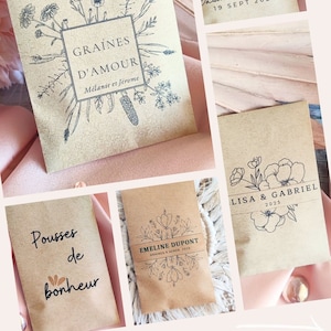 Lot de sachets de graines personnalisable graines à semer cadeau invités mariage pacs fête semez bonheur amour viens on sème naturel écolo image 1