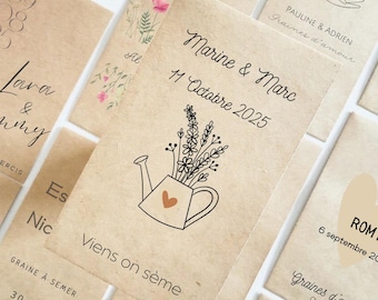 Sachet de graines personnalisé à planter, Cadeau invité mariage champêtre Graine à semer bohème écoresponsable Souvenir baptême anniversaire
