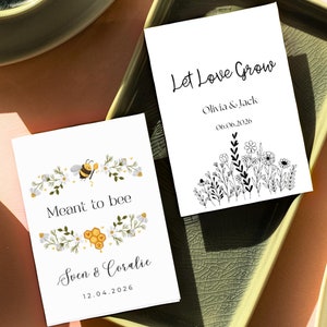 Lascia che l'amore cresca e i pacchetti di semi destinati alle api: bomboniere chic e alla moda, opzioni di design ecologiche, Kraft o bianche