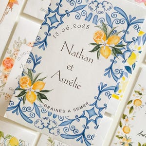Sachet de Graines Personnalisable Graine à Semer Cadeau Invités Mariage Dolce Vita Agrume Rose Orange Vif Pêche Tendance 2025 Déco fête Pacs