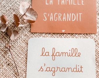 Pregnancy baby announcement card: parents announce birth the family is growing