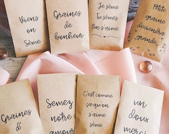 Lot de sachets graines à semer à offrir aux invités mariage pacs fête semez notre bonheur amour viens on sème graines à semer naturel écolo