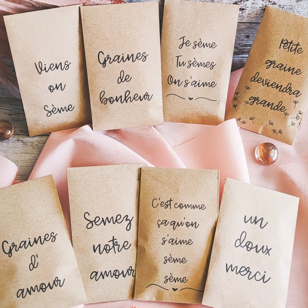 Lot de sachets graines à semer à offrir aux invités mariage pacs fête semez notre bonheur amour viens on sème graines à semer naturel écolo