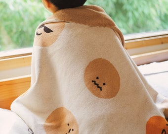 Lumi Living 100% Cotton Knitted Kids Graphic Blanket - My Feelings (40x50, Beige & Orange)