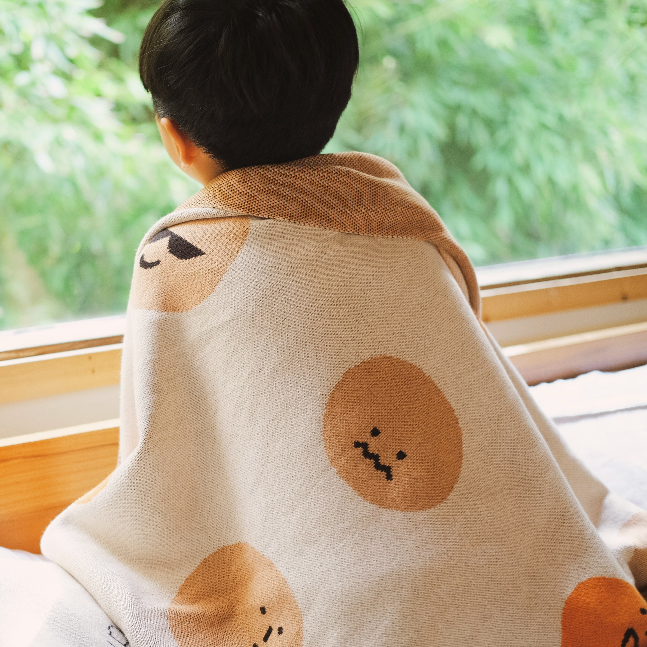 Lumi Living 100% Cotton Knitted Kids Graphic Blanket - My Feelings (40x50, Beige & Orange)