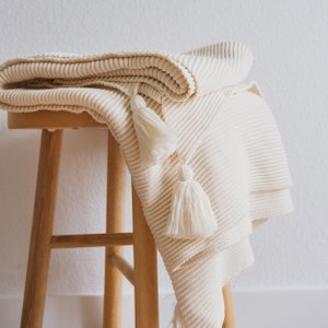 Lumi Living 100% Soft Cotton Textured Raised Stripes Rib Knit Throw Blanket with Tassels image 8