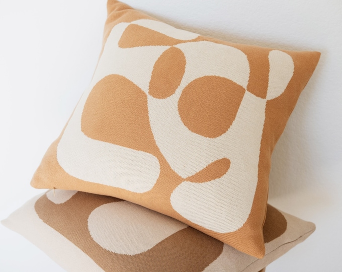 Lumi Living Soft Cotton Knitted Throw Pillow Cover Abstract Shape 18x18 ( Three Colors Available)