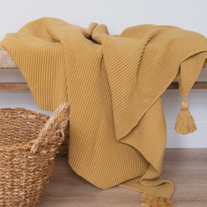 Lumi Living 100% Soft Cotton Textured Raised Stripes Rib Knit Throw Blanket with Tassels image 10