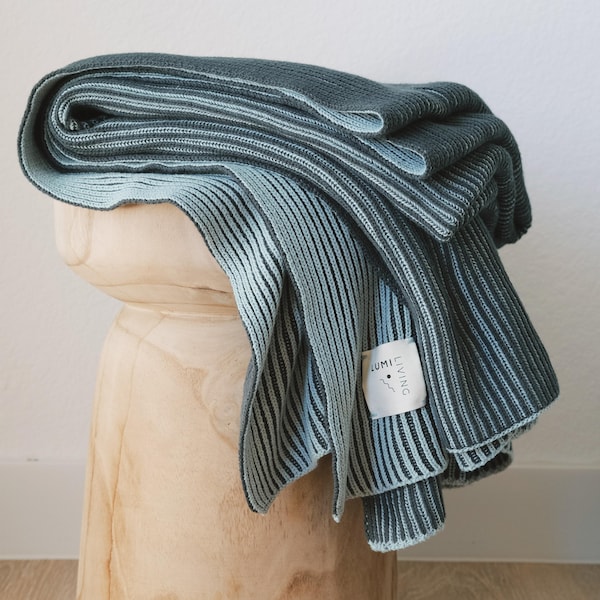 Lumi Living 100% Cotton Two Toned Rib Knit Throw Blanket (50x60)