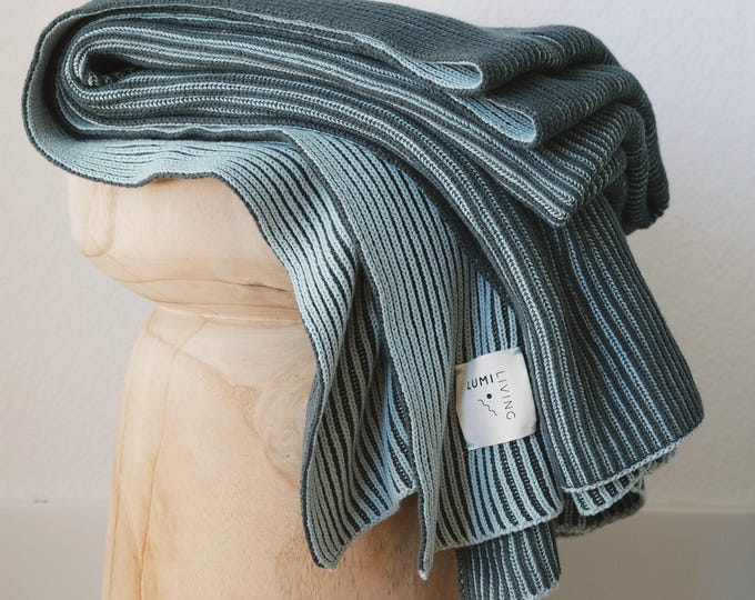 Lumi Living 100% Cotton Two Toned Rib Knit Throw Blanket (50x60)