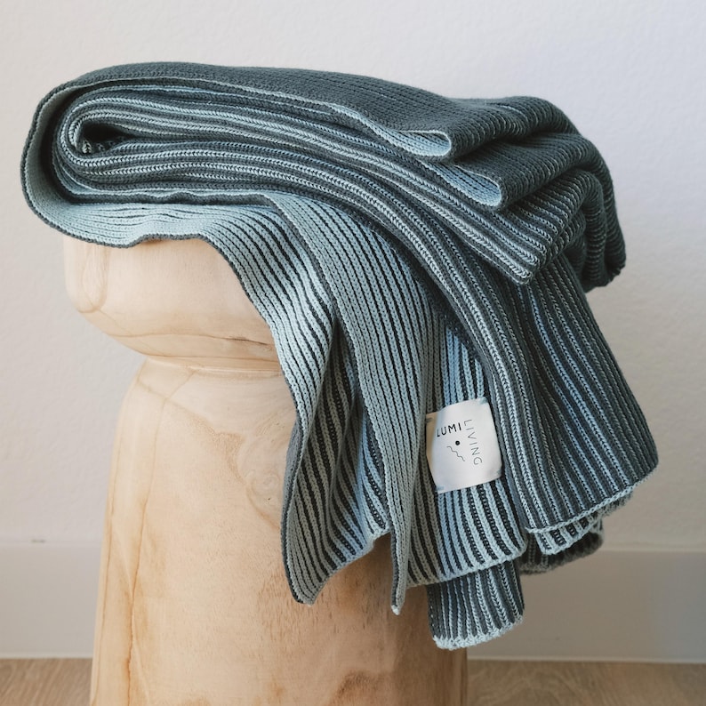 100% Cotton Two Toned Rib Knit Throw Blanket (50x60 Sacramento Green & Mint Blue)