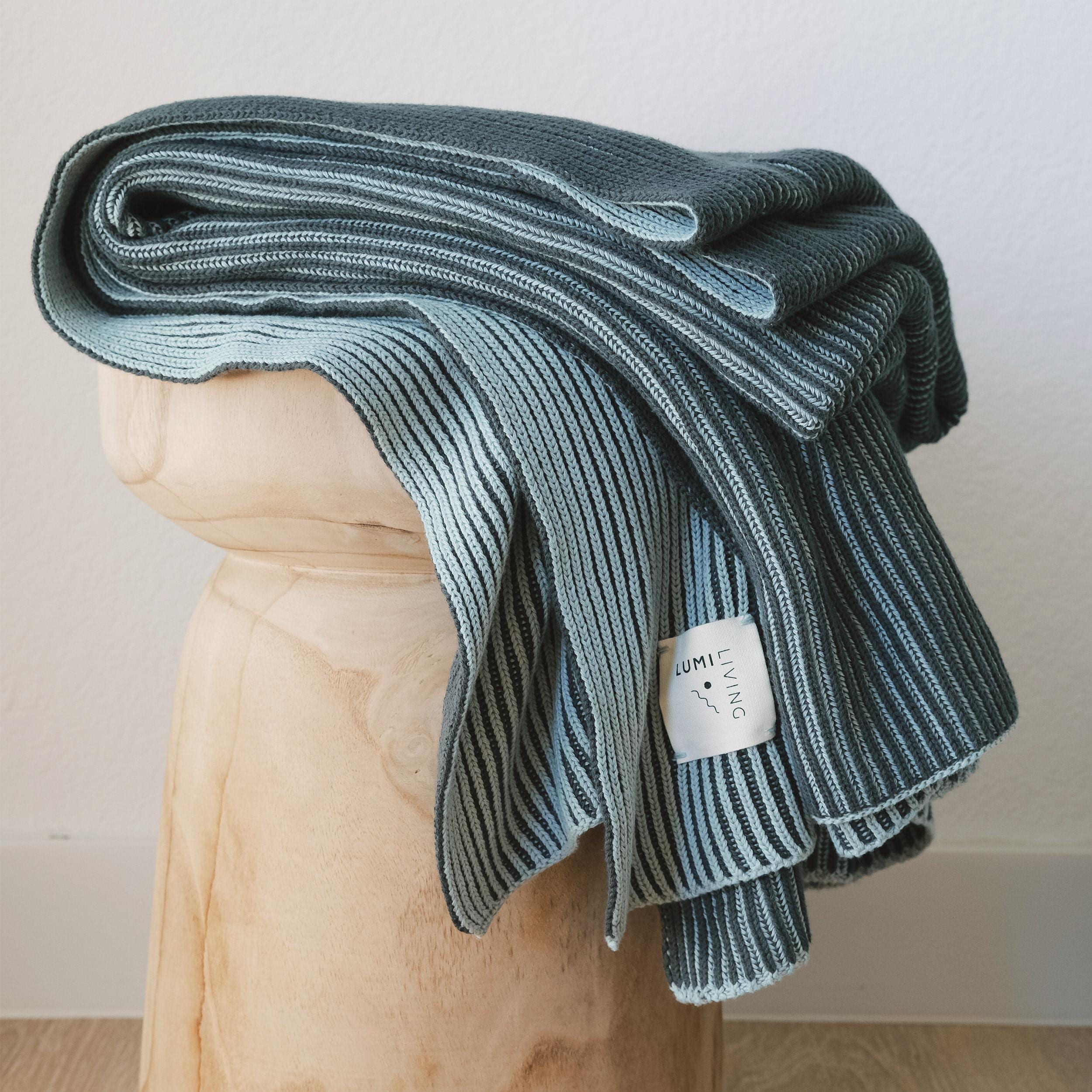 Lumi Living 100% Cotton Two Toned Rib Knit Throw Blanket (50x60)