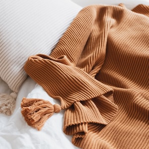 Lumi Living 100% Soft Cotton Textured Raised Stripes Rib Knit Throw Blanket with Tassels image 4