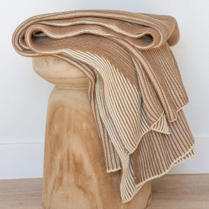 100% Cotton Two Toned Rib Knit Throw Blanket (50x60 Cacao Brown & Oat Milk Beige)