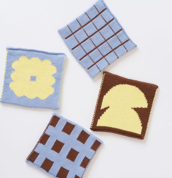Cotton Knit Reversible Coasters Set of 4 | Geometric & Patterned