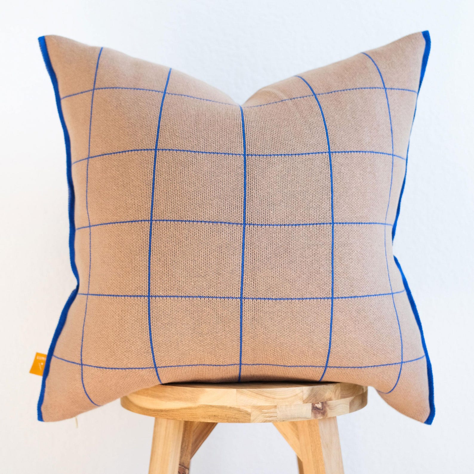 Lumi Living 100% Soft Cotton Modern Grid Window Pane Throw Pillow Cover (18x18) - Latte & Cobalt Blue