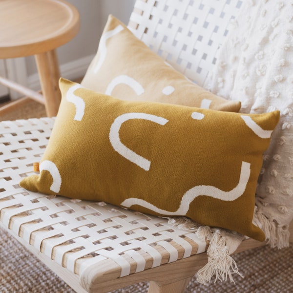 Lumi Living 100% Soft Cotton Modern Abstract Squiggle Lines Lumbar Throw Pillow Cover 12 x 20 (Three Colors Available)