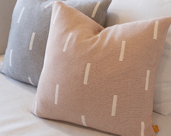 Lumi Living 100% Cotton Knitted Soft Modern Geometric Dash Lines Throw Pillow Cover 18x18 in black or rust (2 sizes available)
