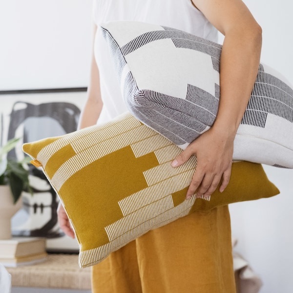 Lumi Living Soft Cotton Knitted Geometric Lumbar Throw Pillow Cover (Three Colors Available)