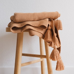 Lumi Living 100% Soft Cotton Textured Raised Stripes Rib Knit Throw Blanket with Tassels image 7